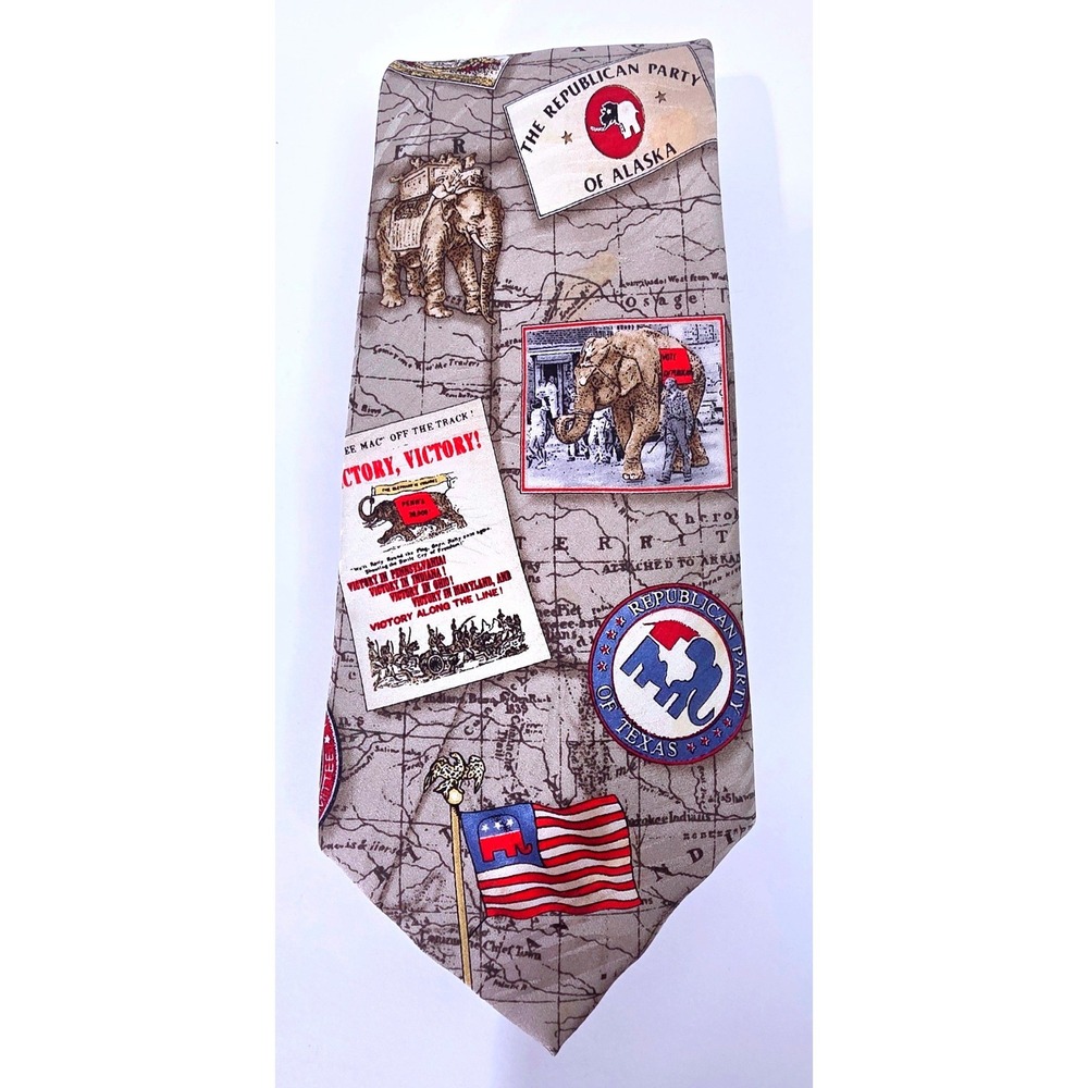 Tie Tales 100% Silk Multi State Republican Party GOP Elephant Vintage Map Tie